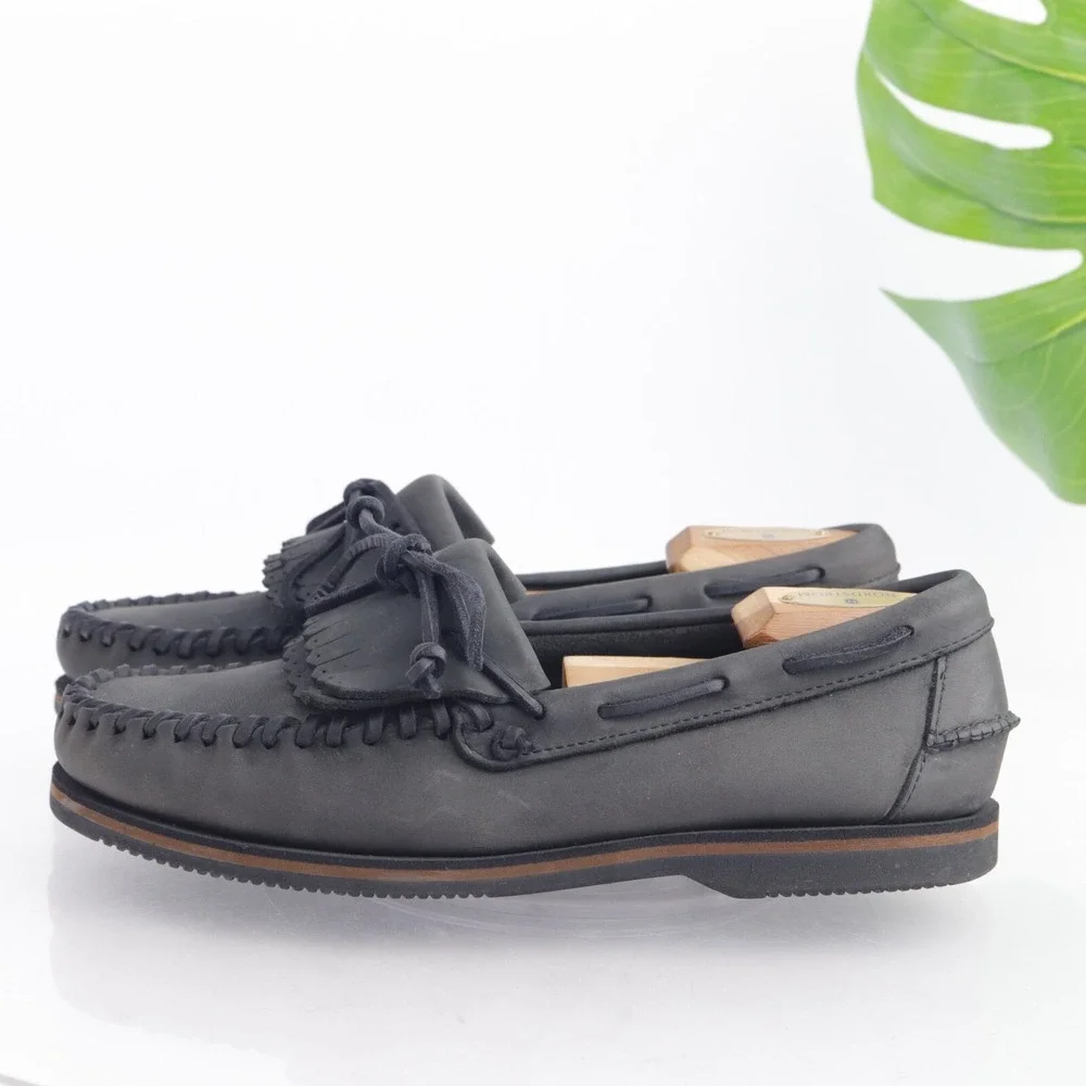 Sebago USA Mens Shawnee Boat Shoe Size 9 Gray Leather Kiltie Moc Slip On Loafers